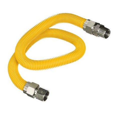 FLEXTRON Gas Line Hose 3/8'' O.D.x48'' Len 3/8" FIPxMIP Fittings Yellow Coated Stainless Steel Flexible FTGC-YC14-48I